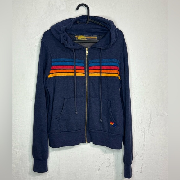 AVIATOR NATION 5-Stripe Zip Hoodie Navy